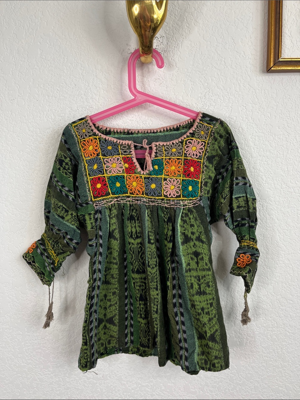 VTG Mexican Huipil Girls Embroidered Striped Ornate Dress